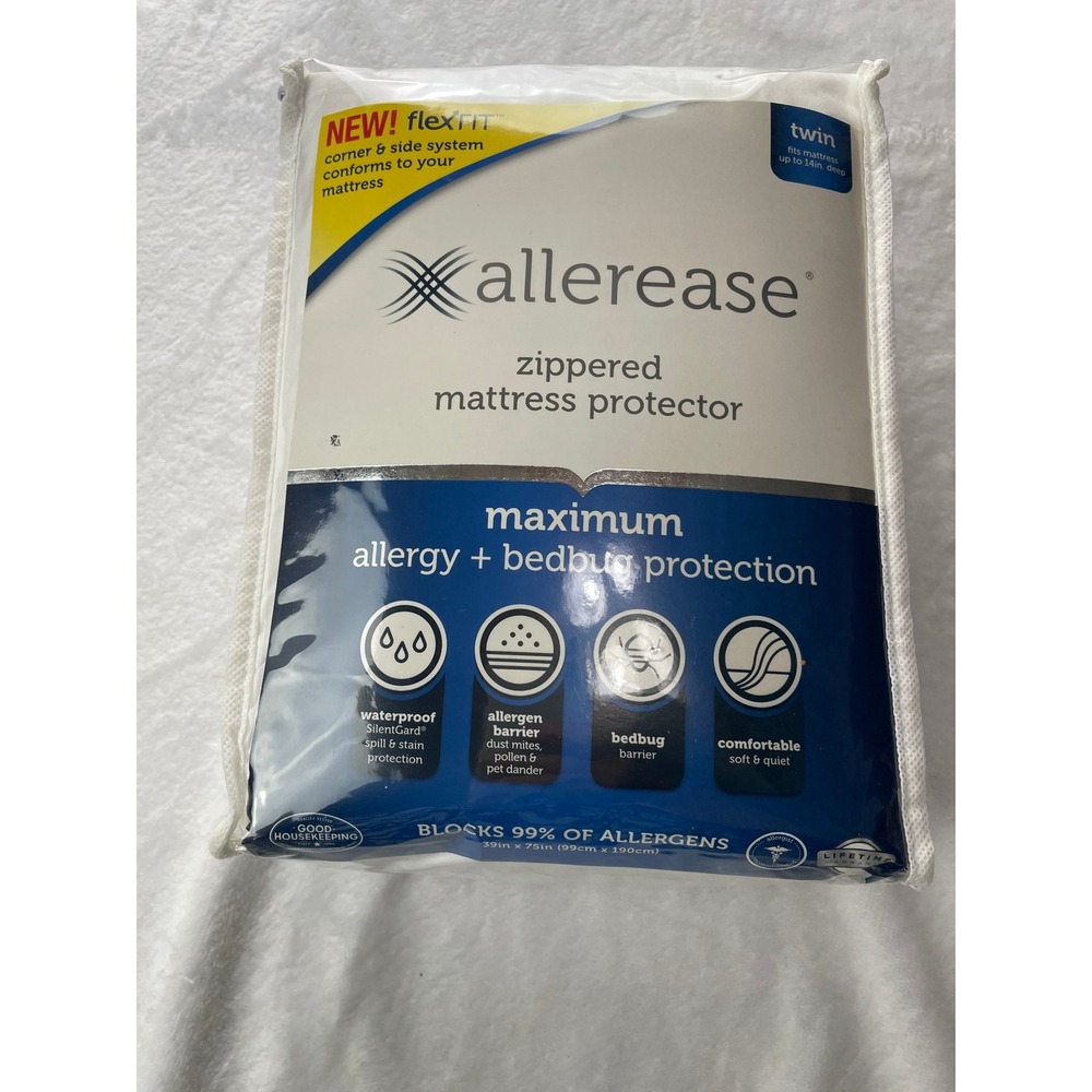 Allerease Twin Zippered Mattress Protector Max Allergy Bedbug Waterproof White